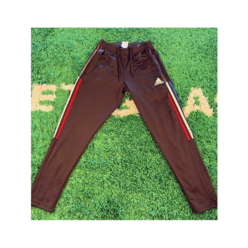Adidas Track Pants Mens M Black Good Primegreen Tricolor Stripe Joggers
